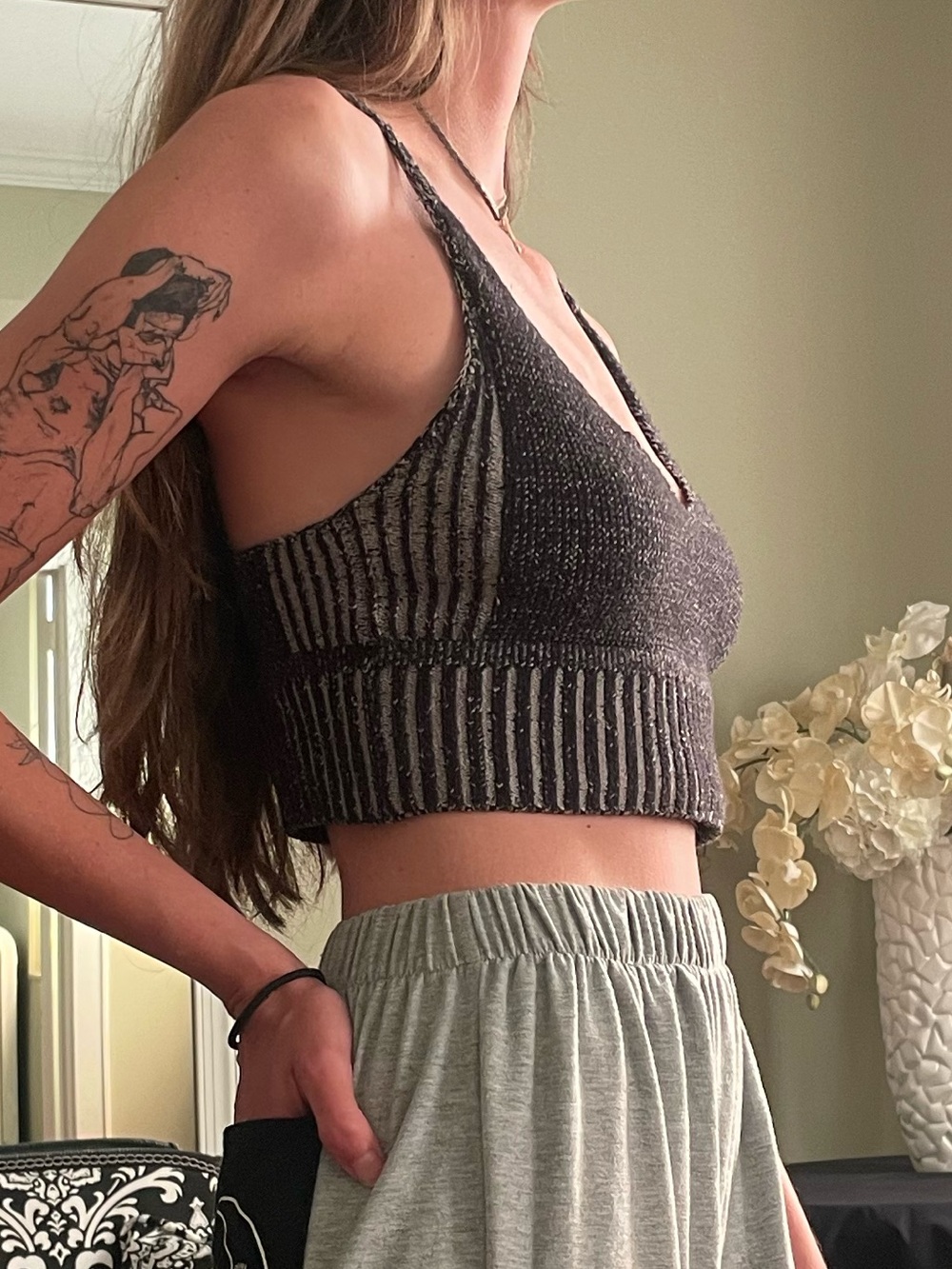 Charcoal Knit Crop Top - Dark Gray